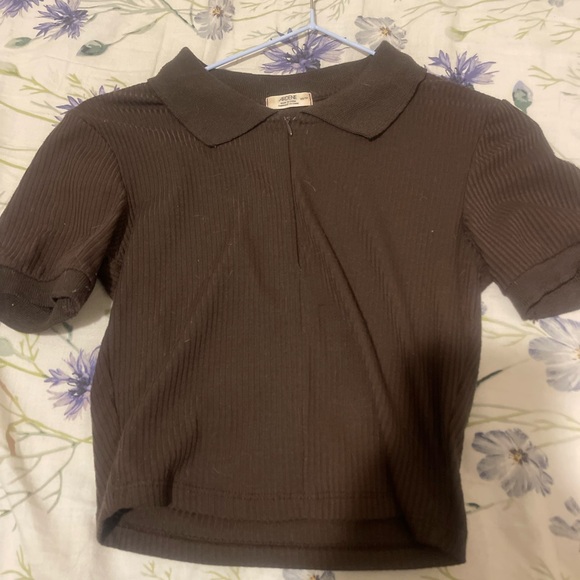Ardene Tops - Brown Ribbed Polo Shirt